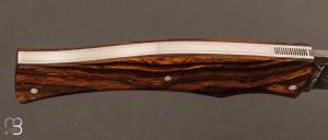   Couteau  « Artense » custom par Alain Conesa - Acier & Cuir - Bois de fer et lame damas 150 couches