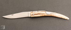   Couteau de poche Bieslois 11 cm Bois de cerf par J. Mongin
