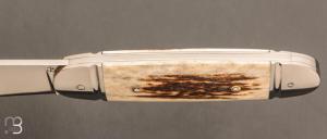  Couteau  "  Bouledogue " custom de Jérôme Bellon - Bois de cerf et lame en RWL34