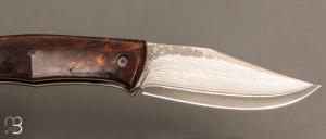  Couteau "Cim Very Bad" custom lock-back par Raphaël Durand - Bois de fer et lame Suminagashi
