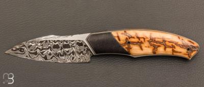   Couteau " custom " pliant de David Lespect - Ivoire de mammouth et lame damas