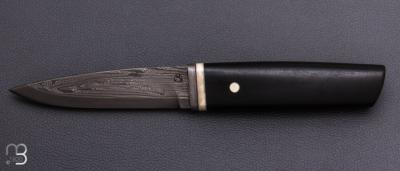 Couteau Droit de collection par Jean Paul Sire - Ébène du Gabon et Damas enroulé