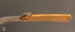 Couteau Higonokami Kukri Damas - Manche laiton - Lame damas