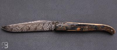   Couteau " Laguiole" par Tim Bernard - Ivoire de mammouth et damas Plume