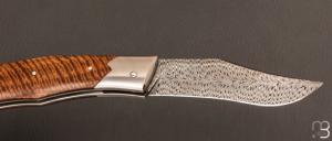  Couteau  "  Lazy Clip " de collection par Olivier Ouertal - Manguier ondé et lame damas plume