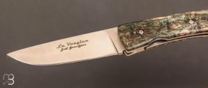 Couteau  "  Le Vosgien  "  de poche en Bouleau madré stabilisé par Joel Grandjean