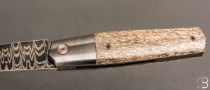    Couteau  " Liner-Lock custom  " par Florian Dreyer FD-Knives - Os de dinosaure et damas