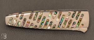 Couteau  "  Linerlock " custom par Koji Hara - Abalone et lame en Cowry-Y