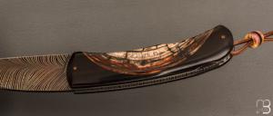  Couteau " Lock-Back " de Philippe Ricard - Ivoire de mammouth/ébène et lame damas plume