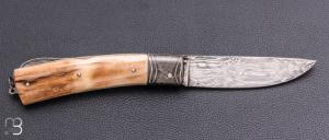    Couteau "Lock-back" custom de Jean Pierre Veysseyre - Ivoire de mammouth et damas