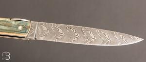   Couteau " Mandrin  " de collection par Philippe Voissière - Ivoire de mammouth et lame Damasteel®