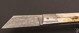  Couteau  "  Montpellier custom  " par Claude Giraud - Damas et os de mammouth