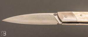 Couteau " Nobilis " custom par Louis Blanchet Kapnist - Bois de cerf et lame VG10 Suminagashi