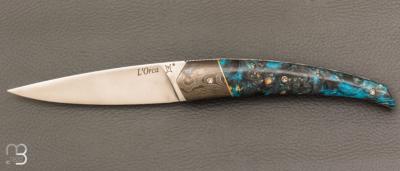 Couteau  " ORCA " pliant par l'Atelier Les 2 Diables - Fibre de carbone / Loupe de peuplier et 14c28n