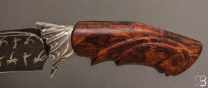    Couteau droit " PÉGASE " par Nicolas Mestrallet - Lame forgée acier damas figuratif et bois de fer d'Arizona