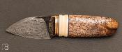 Couteau " Petit Môrse' " de Benoit Maguin - Damas 180 couches et os de morse fossile