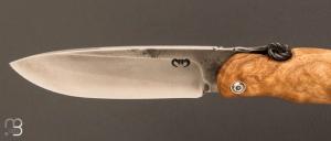 Couteau " Piémontais "  par Mickael Moing - Loupe de frêne et lame forgée 100Cr6