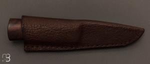   Couteau  "  Puukko " par Gianni Miozza - Bois de fer et lame damas sandwich