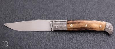  Couteau " Rumilly " custom par David Brenière - Bois de cerf / Damas et 90MCV8