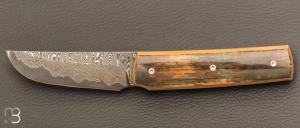   Couteau " Sanjo " custom par Guy Poggetti - Ivoire de mammouth et lame Damas