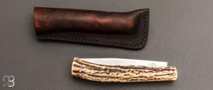   Couteau " Slipjoint " de Jacky Pasquier - Bois de cerf et lame en 14c28