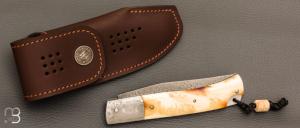    Couteau " Slipjoint " par Romain Alvarez - Ivoire de phacochère damas