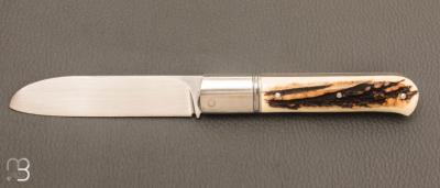    Couteau " Slipjoint " custom par Karim Valentin - Les couteaux D'Hure - Bois de cerf et lame en N690Co