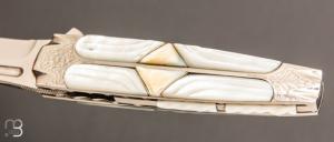   Couteau " Tojin " custom par Koji Hara - Nacre blanche et Cowry-Y