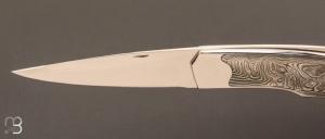 Couteau " Lock-Back " custom  par Vincent Saja - Acier 420 avec insert en damasteel® et RWL-34