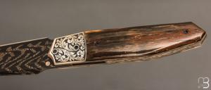    Couteau " custom " de Berthelemy Gabriel - La Forge Agab - Mitres en argent gravées par Dominique Chevallet