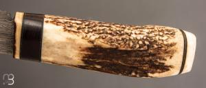  Couteau  " custom " fixe par Michel Blum - Bois de cerf et damas