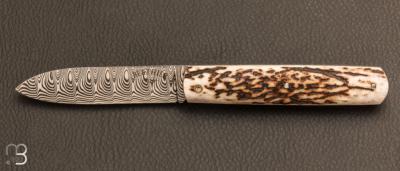 Couteau de poche "Canif" de collection bois de cerf et damas
