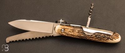 Couteau de poche Navette 13,5 cm Bois de cerf 3 pièces par J. Mongin