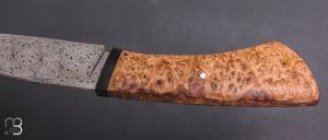   Couteau droit par Nicolas Mestrallet - Atelier du couteau de Vaunaveys - Lame forgée acier damas mosaïque et loupe d'amboine