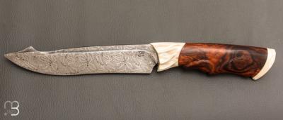    Couteau droit par Nicolas Mestrallet - Atelier du couteau de Vaunaveys - Lame forgée acier damas mosaïque et loupe de bois de fer