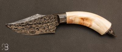Couteau droit custom "Semi intgral" par Jan Hafinec - Damas et ivoire de phacochre