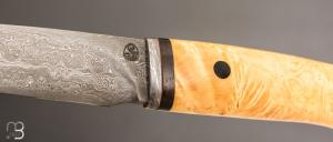   Couteau " droit  " artisanal à lame forgée en acier damas et loupe de buis par Jean Paul Sire