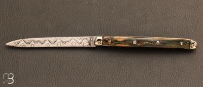 Couteau de poche modèle "Rameau" mammouth bleu et damas par J. Mongin