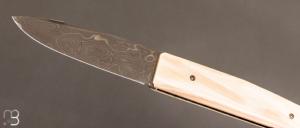  Couteau  "  Slipjoint " pulpe de mammouth et lame damas inoxydable par Eric Depeyre