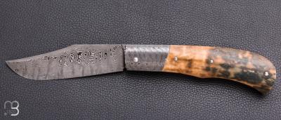  Couteau " trappeur " custom par Anthony Brochier - Mammouth et damas feuilleté
