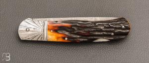  Couteau " Custom Lock Back " de Ken Steigerwalt - Damas et Amber stag 