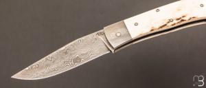  Couteau " custom " bois de cerf et damas par David Brenière