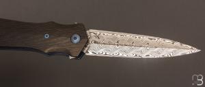    Dague pliante  "  Le Milan  " par Nicolas Kowal - Fibre de carbone sidecut et Damasteel