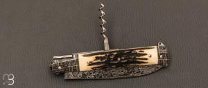  Couteau " Issoire 2 pièces " custom par David Breniere - Bois de cerf sambar et lame damas feuilleté