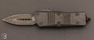   Couteau "  Troodon® Mini D/E Signature Series Carbon Fiber Top Damascus Standard Ringed Hardware " Automatique Microtech -  238-16 CFS