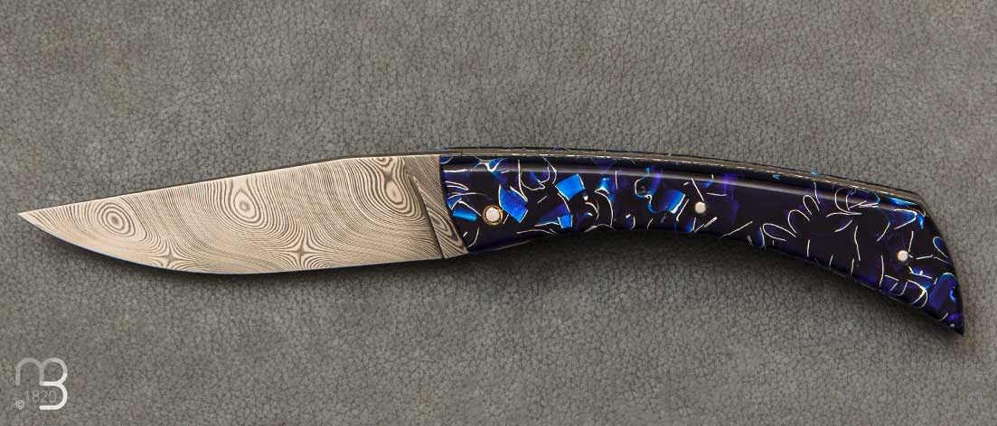 Couteau de poche Ardèchois de collectiion Blue métal et damas