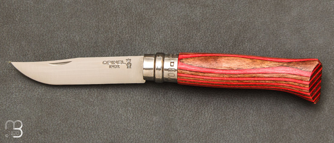 Couteau Opinel N°8 Bouleau Lamellé rouge