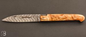 Couteau " le  Sauveterre " r�gional pliant - Peuplier stabilis� et lame damas