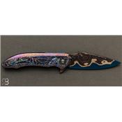 Couteau pliant custom de Peter Martin - Blued Lava Pattern San Mai Damascus