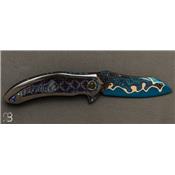 Couteau pliant custom de Peter Martin - Blued Lava Lamp Damascus